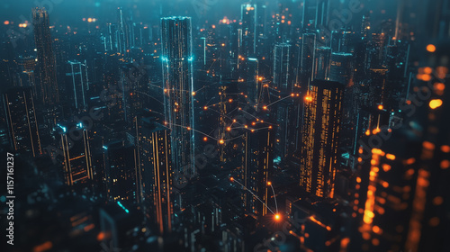 Wallpaper Mural Smart digital Innovation city with connection network reciprocity over the cityscape. of future smart wireless digital city and social media networking systems that connects people with in city Torontodigital.ca