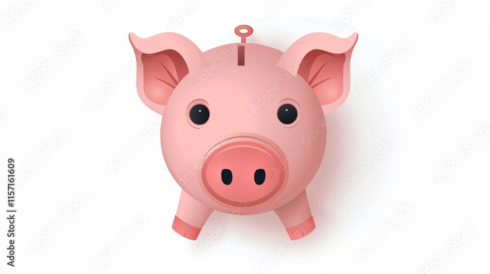 Cute Piggy Bank on White Background Top View Flat Vector Cute Piggy Bank on White Background Top View Flat Vector