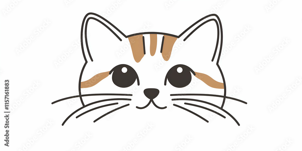 Obraz premium Adorable Cat Face Illustration, A charming feline portrait with simple lines, big eyes, and a sweet expression. Perfect for pet lovers and designs.