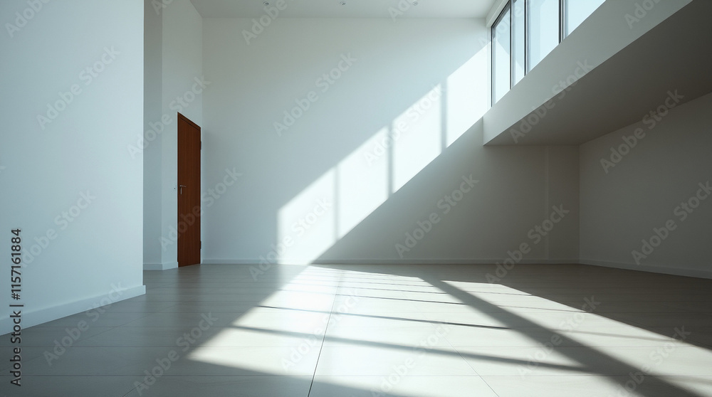 Empty Room with Sunlight and Single Door Empty Room with Sunlight and Single Door
