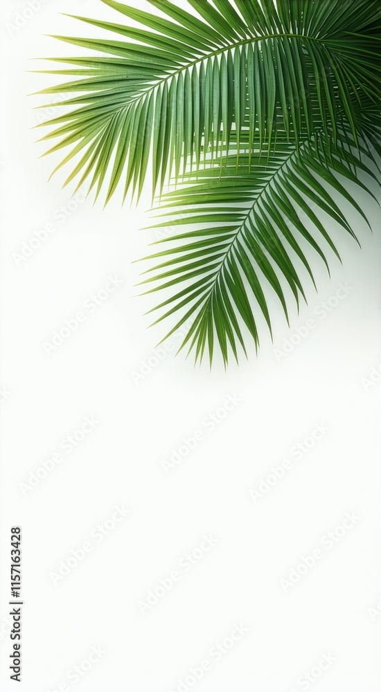 Fototapeta premium Palm leaf on a white background with a white wall