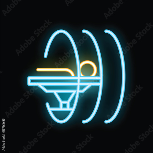 Neon sign illustrating the functioning of a magnetic resonance imaging scanner with a patient undergoing a scan