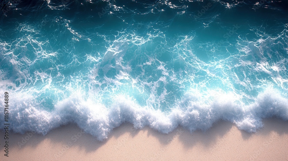 Fototapeta premium Ocean waves crashing on sandy beach.