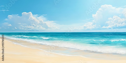 Serene beach scene featuring tranquil waters and soft sands, perfect for relaxation at a beautiful beach setting. This captivating beach offers the ideal atmosphere for peaceful moments.