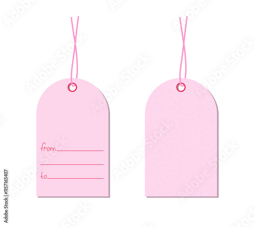 Valentine's day set of reverse side tags. Template of gift tags with patterns and place for name. Vector illustration with pink colors