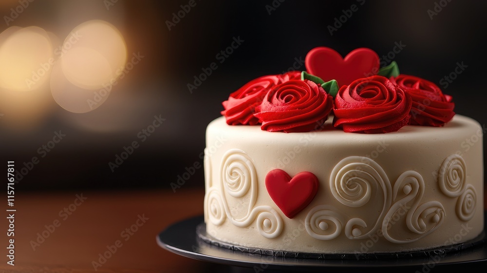 Delightful valentine's day cake with roses and hearts cozy setting food photography romantic atmosphere Delightful valentine's day cake with roses and hearts cozy setting food photography romantic atmosphere