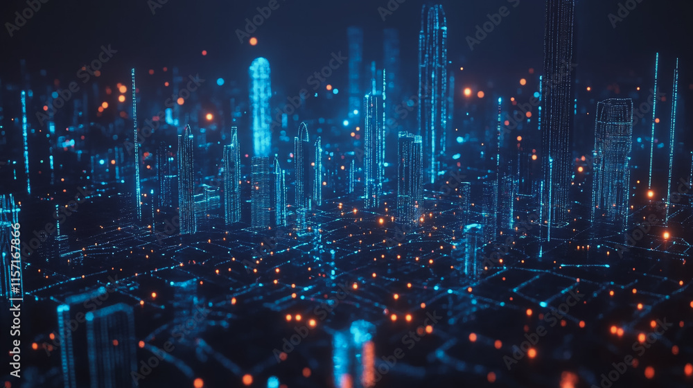 Smart digital Innovation city with connection network reciprocity over the cityscape. of future smart wireless digital city and social media networking systems that connects people with in city Smart digital Innovation city with connection network reciprocity over the cityscape. of future smart wireless digital city and social media networking systems that connects people with in city