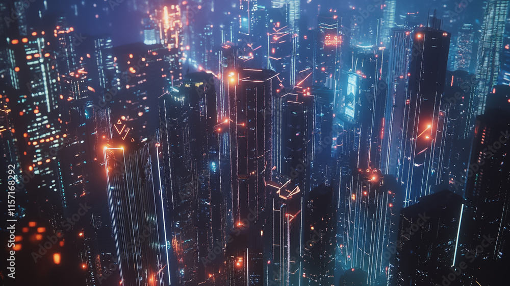 Smart digital Innovation city with connection network reciprocity over the cityscape. of future smart wireless digital city and social media networking systems that connects people with in city Smart digital Innovation city with connection network reciprocity over the cityscape. of future smart wireless digital city and social media networking systems that connects people with in city