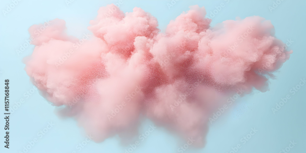 Pink Powder Explosion, A Soft, Dreamy Cloud Bursts Against a Pastel Blue Sky, Creating a Visually Stunning Abstract Art Piece. Pink Powder Explosion, A Soft, Dreamy Cloud Bursts Against a Pastel Blue Sky, Creating a Visually Stunning Abstract Art Piece.