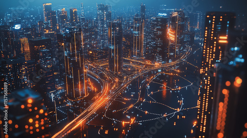 Wallpaper Mural Smart digital Innovation city with connection network reciprocity over the cityscape. of future smart wireless digital city and social media networking systems that connects people with in city Torontodigital.ca