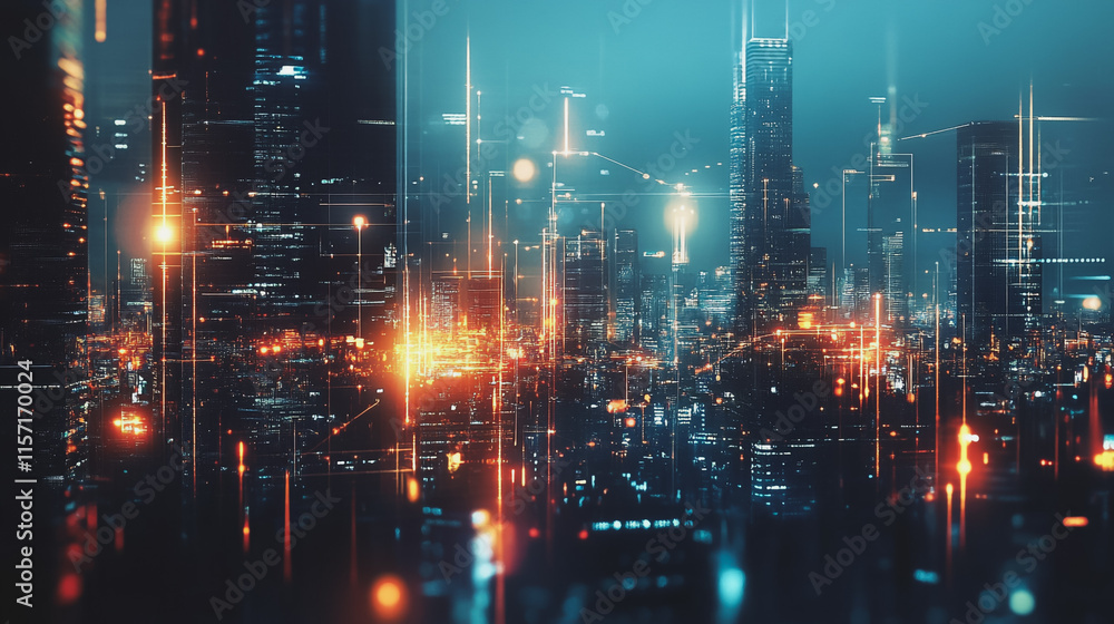 Smart digital Innovation city with connection network reciprocity over the cityscape. of future smart wireless digital city and social media networking systems that connects people with in city Smart digital Innovation city with connection network reciprocity over the cityscape. of future smart wireless digital city and social media networking systems that connects people with in city