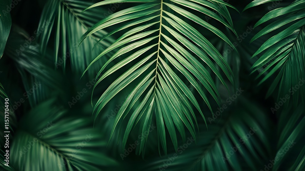Green palm leaf texture, tropical close-up Green palm leaf texture, tropical close-up