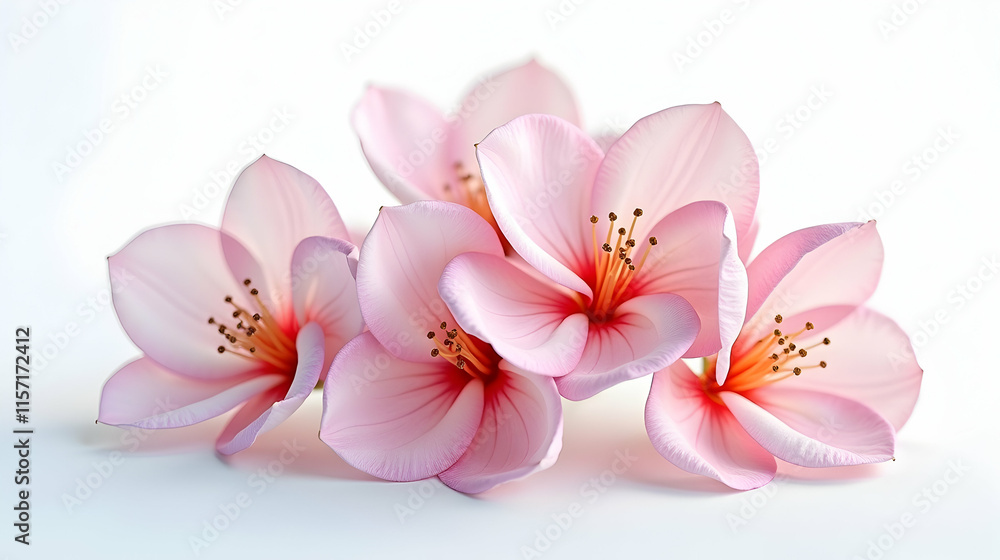 Delicate pink blossoms, softly arranged on a pristine white background. A serene and graceful floral display. Delicate pink blossoms, softly arranged on a pristine white background. A serene and graceful floral display.