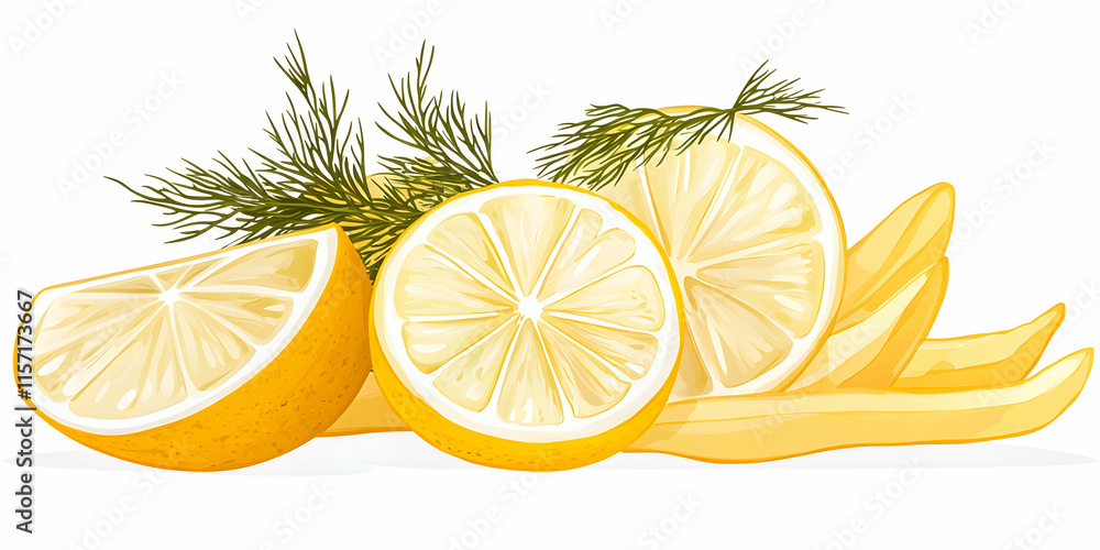 Citrus Slices with Dill, A Refreshing Image Citrus Slices with Dill, A Refreshing Image