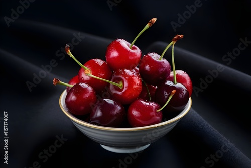 Close-Up of Shiny Red Cherries on White Plate