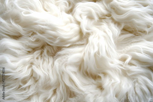 Soft White Fur Texture, A Luxurious, Fluffy, and Creamy Background Image of White Wool Fibers Entwined, Creating a Soft and Gentle Feel.