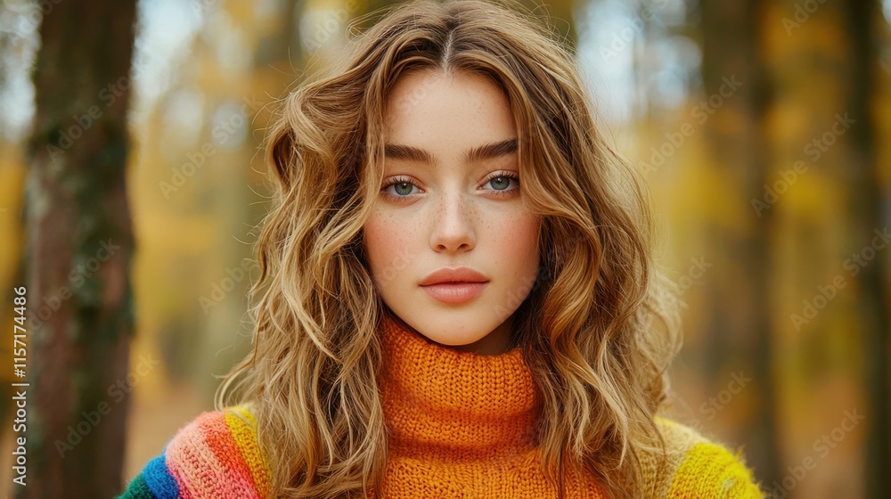 Blissful Autumn Portrait of Smiling Woman in Scenic Forest Blissful Autumn Portrait of Smiling Woman in Scenic Forest