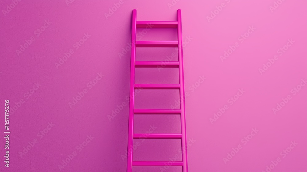 Pink ladder leaning against a purple wall symbolizing growth and success