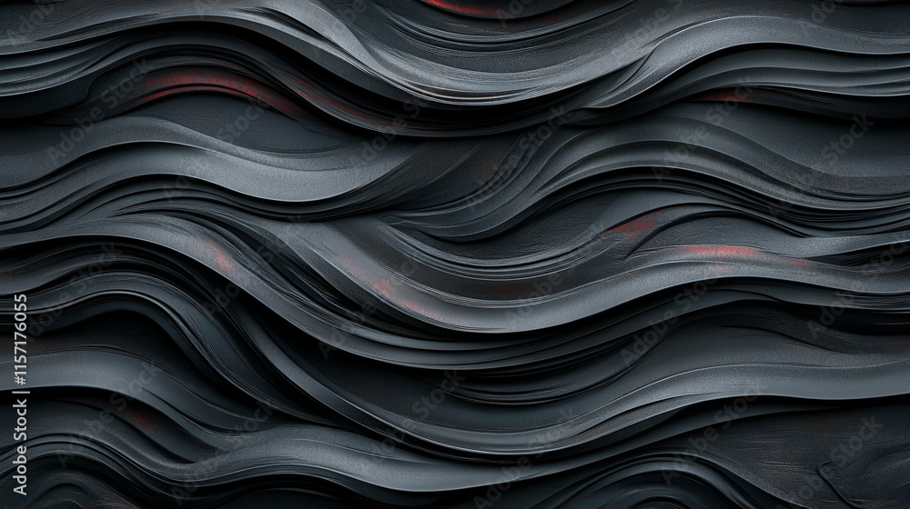 Fototapeta premium Dark Wave Abstract Texture, Fluid Design, Curving Layers Intertwine Elegantly, Creating a Dramatic Visual Effect.
