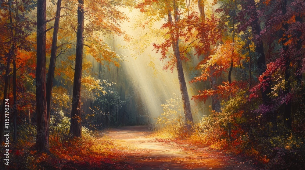 Autumn forest bathed in sunshine, showcasing the vibrant colors of the season as sunlight filters through the trees, creating a picturesque autumn forest scene filled with warm light. Autumn forest bathed in sunshine, showcasing the vibrant colors of the season as sunlight filters through the trees, creating a picturesque autumn forest scene filled with warm light.