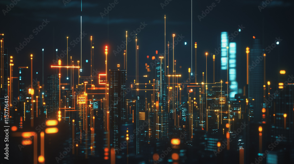 Smart digital Innovation city with connection network reciprocity over the cityscape. of future smart wireless digital city and social media networking systems that connects people with in city Smart digital Innovation city with connection network reciprocity over the cityscape. of future smart wireless digital city and social media networking systems that connects people with in city