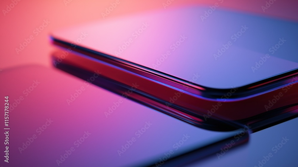 Sleek glass rectangles reflecting vibrant pink and blue light. Sleek glass rectangles reflecting vibrant pink and blue light.