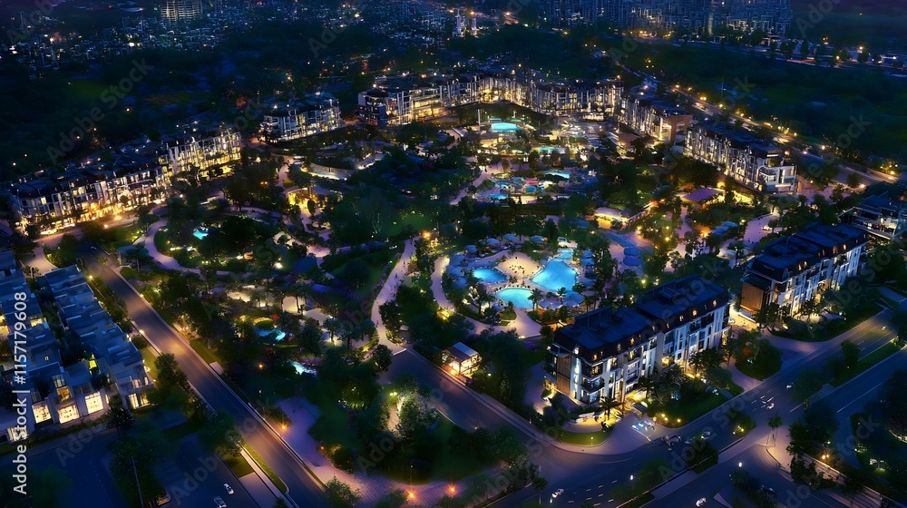 Obraz premium Aerial Night View of a Vibrant City
