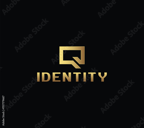 Luxury letter Q rectangular monogram with black background. 