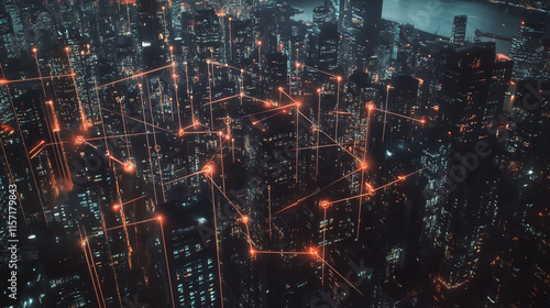 Wallpaper Mural Smart digital Innovation city with connection network reciprocity over the cityscape. of future smart wireless digital city and social media networking systems that connects people with in city Torontodigital.ca