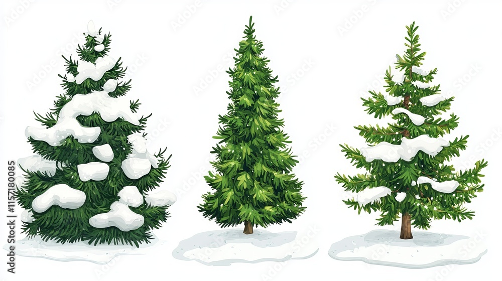 Fototapeta premium Cartoon-Style Vector Illustration of Snow-Covered Pine Tree for Christmas Scene