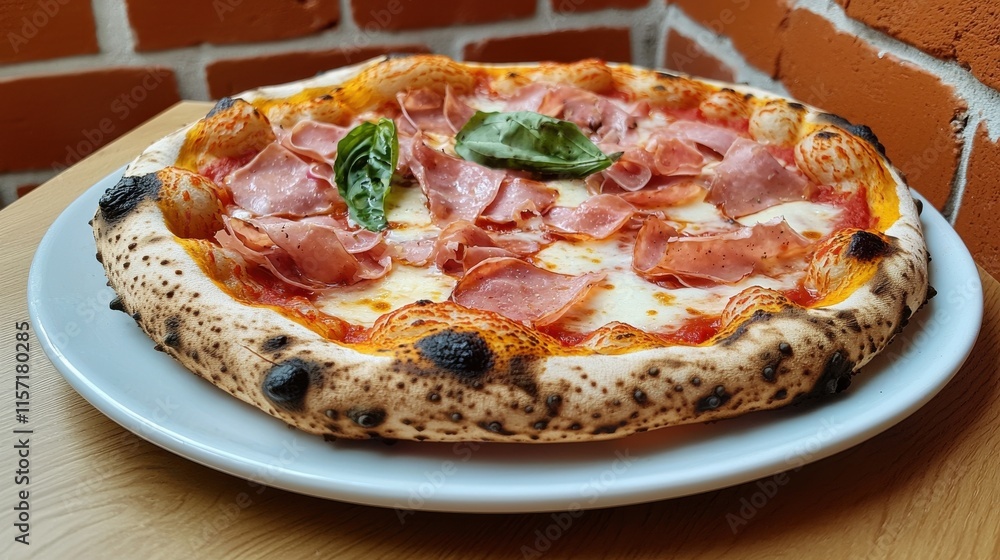 Freshly Baked Italian Pizza with Premium Toppings on a Rustic Wooden Plate Freshly Baked Italian Pizza with Premium Toppings on a Rustic Wooden Plate