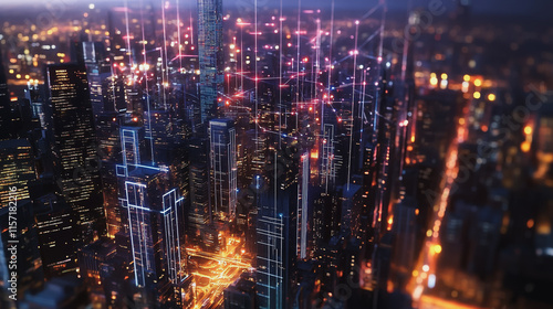 Wallpaper Mural Smart digital Innovation city with connection network reciprocity over the cityscape. of future smart wireless digital city and social media networking systems that connects people with in city Torontodigital.ca