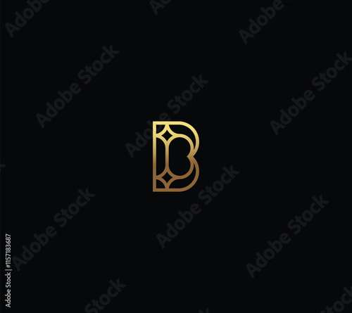 Letter B luxury stars monogram with black background.