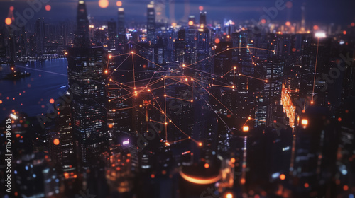 Wallpaper Mural Smart digital Innovation city with connection network reciprocity over the cityscape. of future smart wireless digital city and social media networking systems that connects people with in city Torontodigital.ca