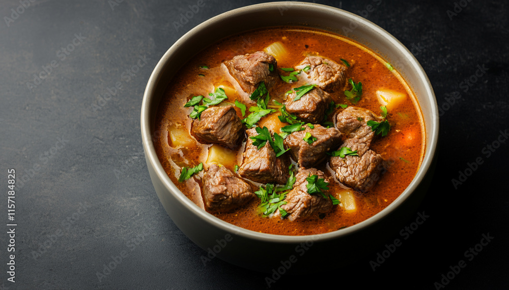 Delicious hearty beef stew in a rustic bowl. Delicious hearty beef stew in a rustic bowl.