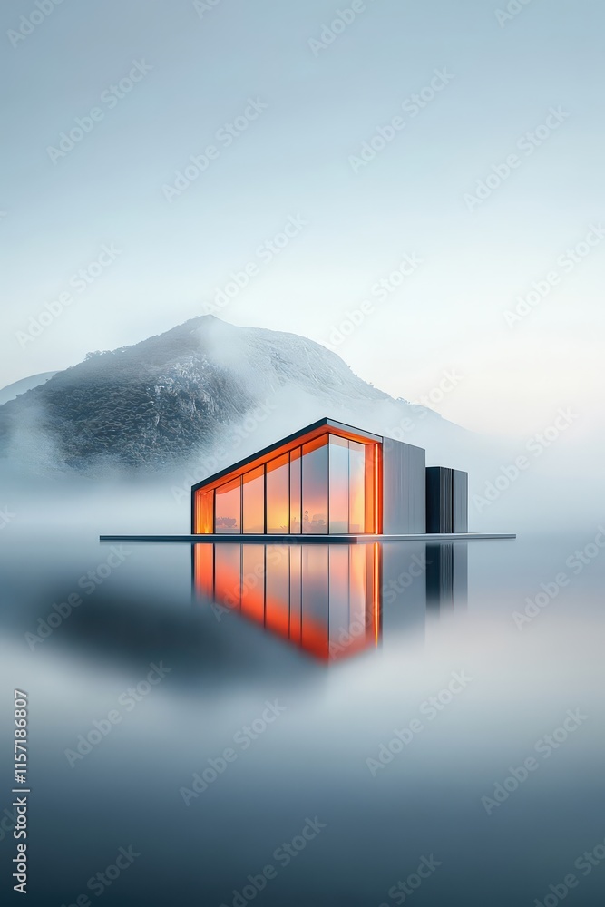 Fototapeta premium Modern Architectural Home in Serene Landscape