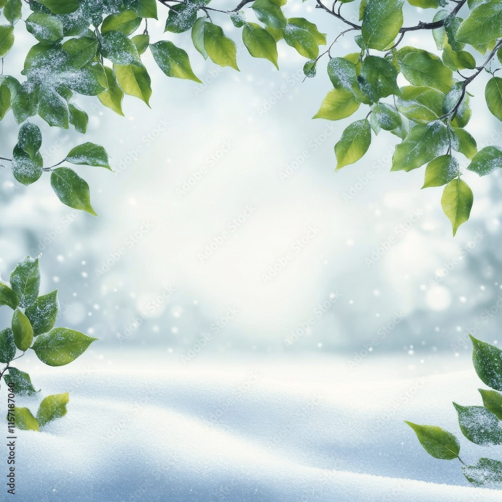 Winter foliage with soft snow backdrop creating a serene natural setting Winter foliage with soft snow backdrop creating a serene natural setting