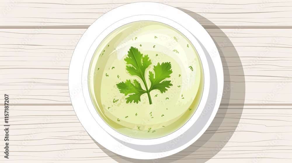 Delicious Celery Soup in Bowl on Wooden Table Top View Delicious Celery Soup in Bowl on Wooden Table Top View