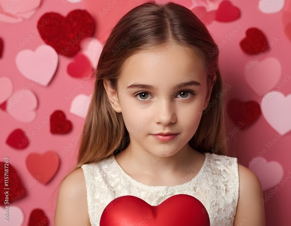 cute child with heart in the decorated room valentine day & birthday party celebration concept closeup shot cute child with heart in the decorated room valentine day & birthday party celebration concept closeup shot