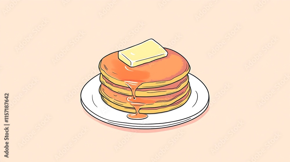 Golden Pancakes with Butter and Maple Syrup in a Minimalist Display Golden Pancakes with Butter and Maple Syrup in a Minimalist Display
