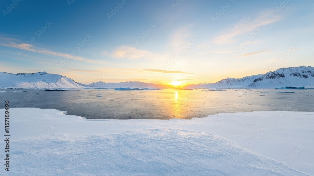 Serene Arctic Sunset Over Frozen Landscape Serene Arctic Sunset Over Frozen Landscape