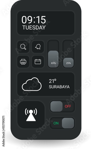 Modern Control Center Interface With Widgets For Weather Time And Settings