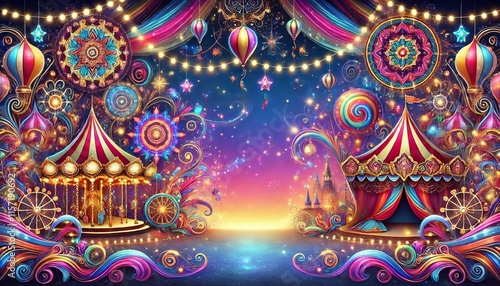 Carnival themed background design with space for text. Magic drawing.