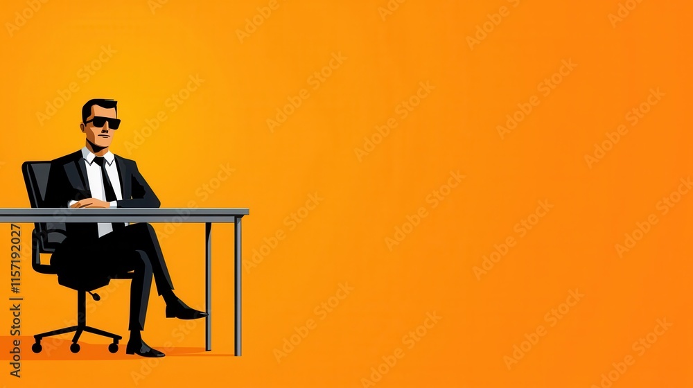 Confident Businessman Working Alone at Desk with Laptop in Orange Office Confident Businessman Working Alone at Desk with Laptop in Orange Office
