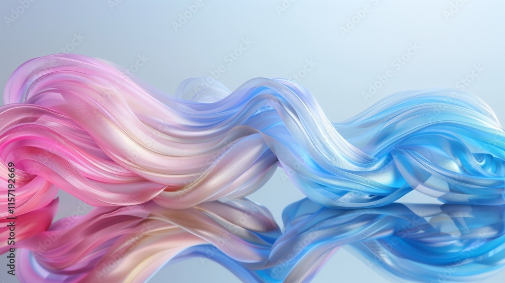 A cascade of flowing silky strands in gradient colors, isolated on a polished reflective surface. A cascade of flowing silky strands in gradient colors, isolated on a polished reflective surface.