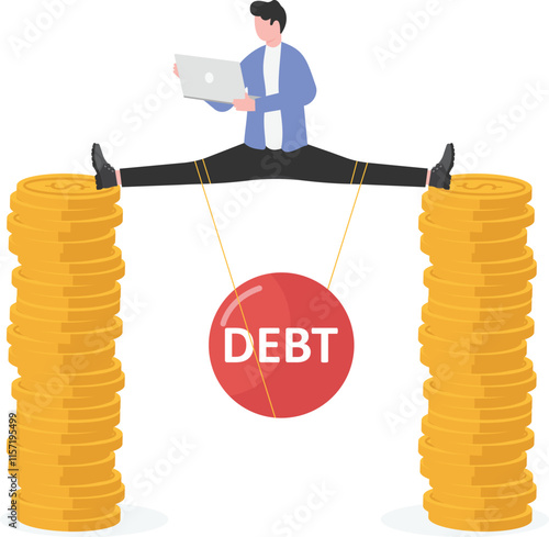 Businessman getting more and more debt

