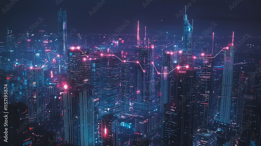 Smart digital Innovation city with connection network reciprocity over the cityscape. of future smart wireless digital city and social media networking systems that connects people with in city Smart digital Innovation city with connection network reciprocity over the cityscape. of future smart wireless digital city and social media networking systems that connects people with in city