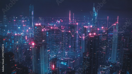 Wallpaper Mural Smart digital Innovation city with connection network reciprocity over the cityscape. of future smart wireless digital city and social media networking systems that connects people with in city Torontodigital.ca