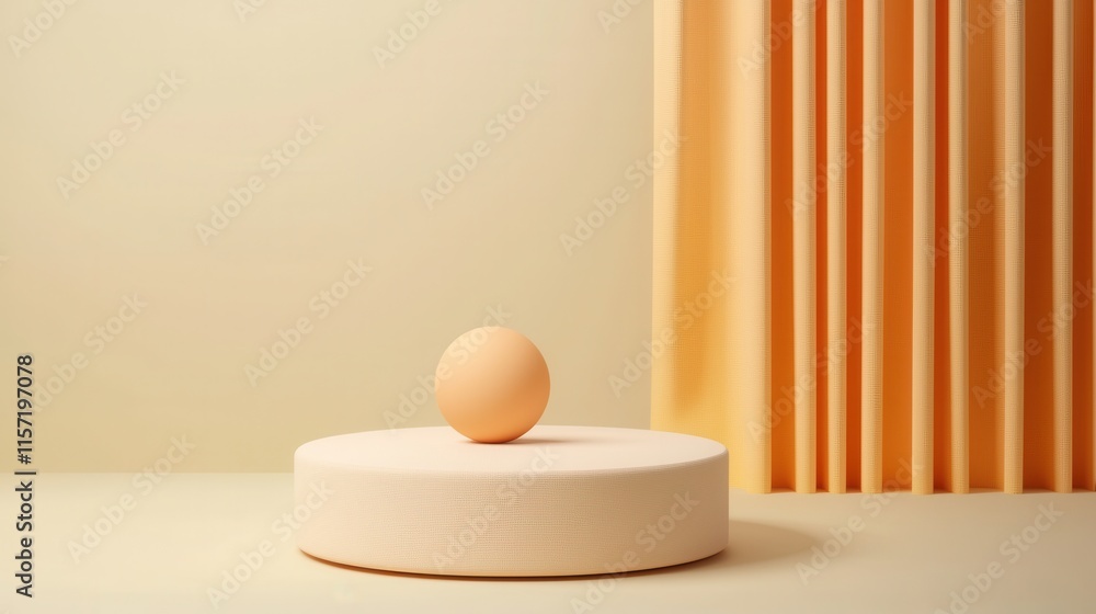 Minimal Monochrome Sphere in Serene Interior Space with Natural Curtain Lighting Minimal Monochrome Sphere in Serene Interior Space with Natural Curtain Lighting