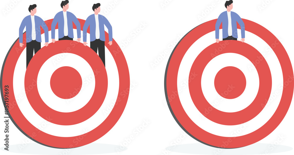 Unique businessman standing in the crowd jumping from a low height target to a higher height target,
Unique businessman standing in the crowd jumping from a low height target to a higher height target,